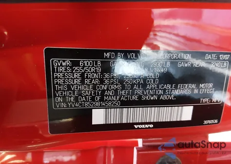 2008 Volvo Xc90 V8 Sport из США, поврежденный, VIN YV4CT852981458250